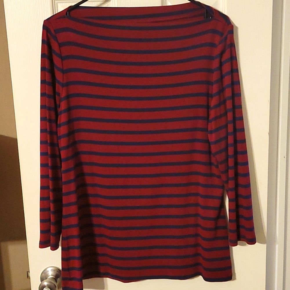 Maroon and blue stripped long sleeve top Large
